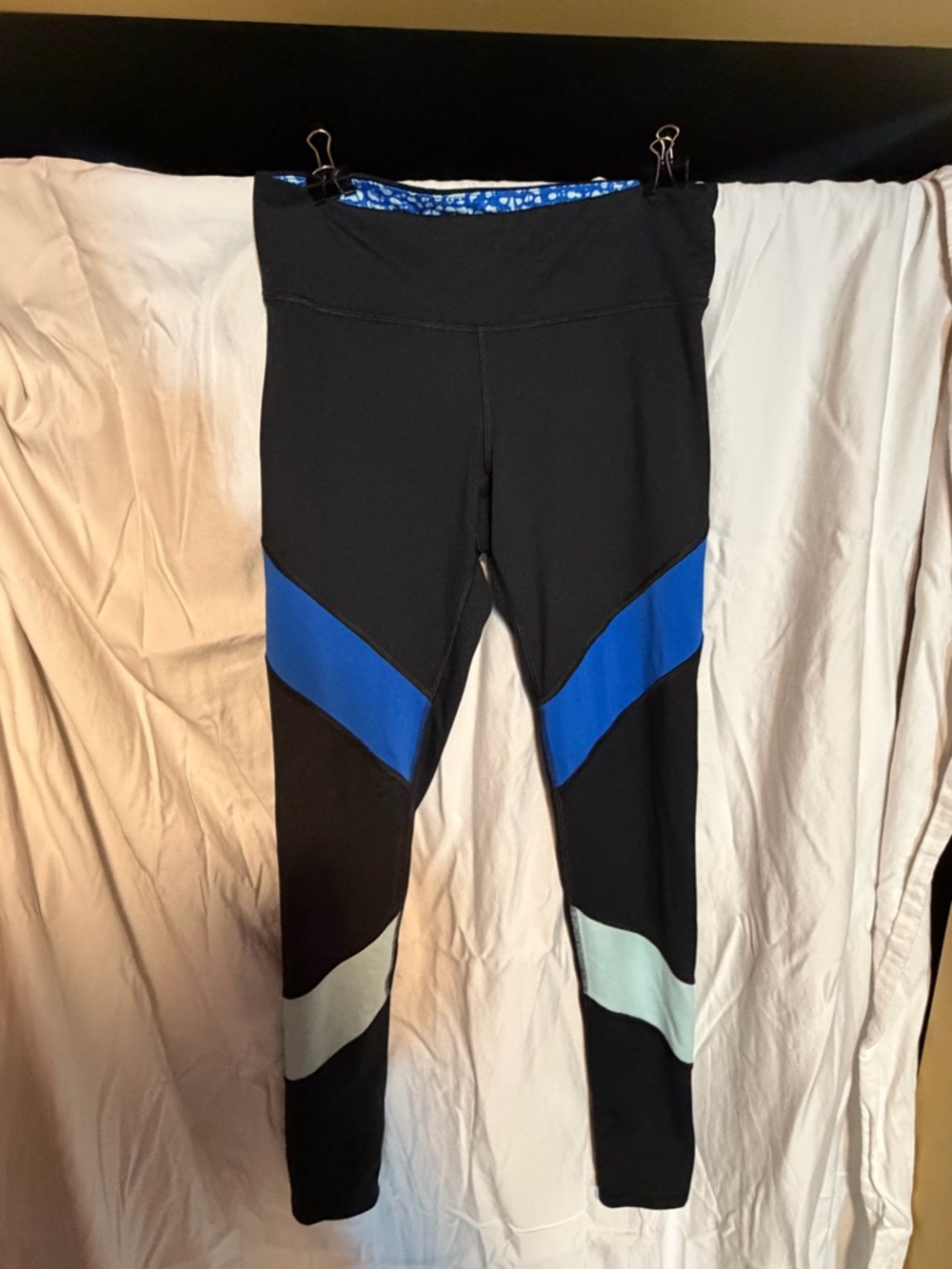 C9 by Champion DuoDry black Leggings with Blue and Mint Colorblock Panel